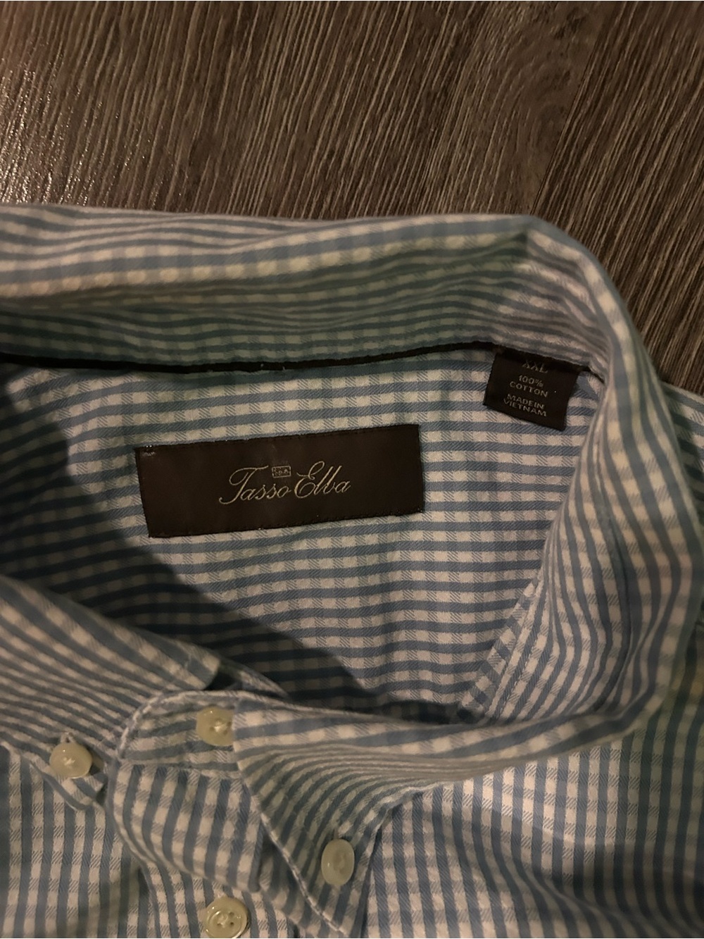 Tasso Elba Light Blue and White Gingham Button-Down Shirt